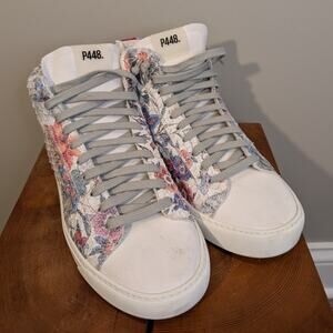 P448 High Top Sneaker RARE Snake-Embossed Floral Print Zip- Size 41/10.5